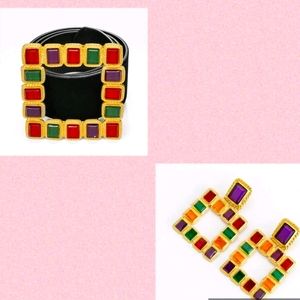 Colorful Stone Belt and Earring Set